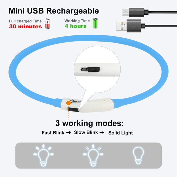 Collier Lumineux à LED pour Chiens, Rechargeable USB